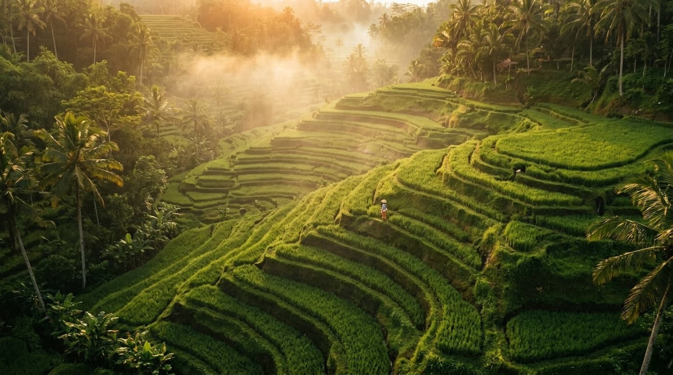Bali rice terraces at golden hour